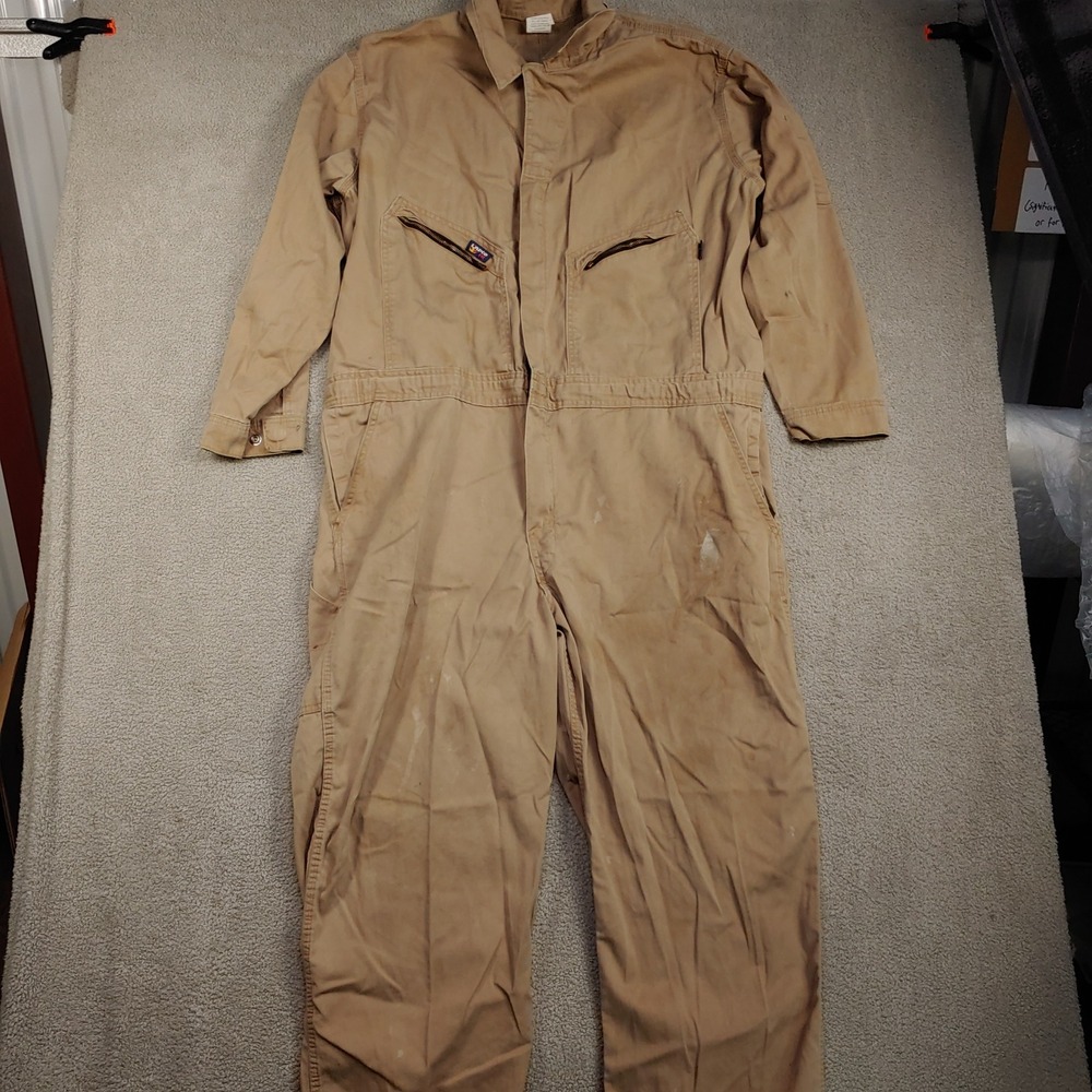 Lapco FR Flame Resistant Coveralls XXL - 44x29 Khaki Tan Workwear Jumpsuit HRC2